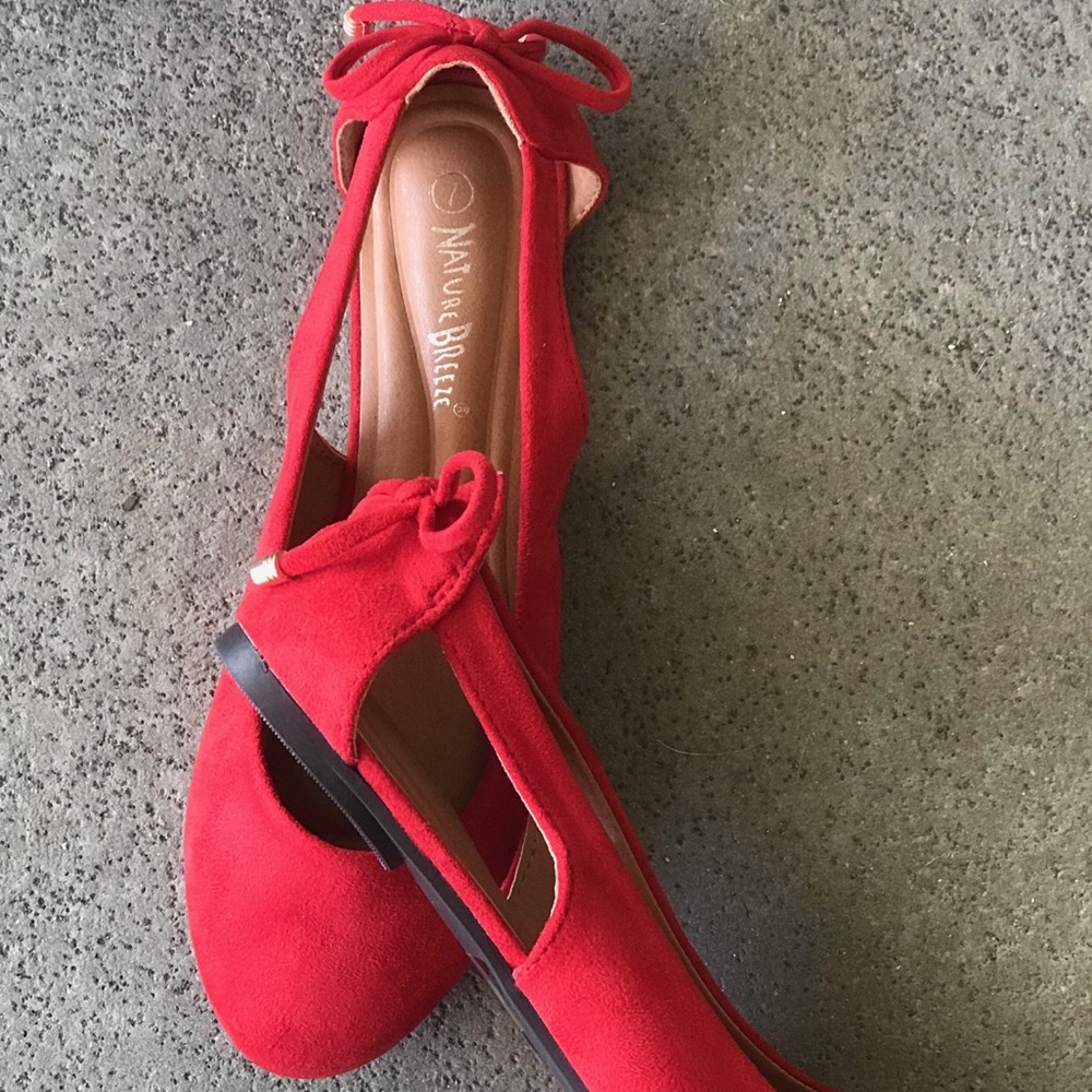 Nature Br Red Fx Suede Open Side Ballerina Flats - Picture 5 of 8